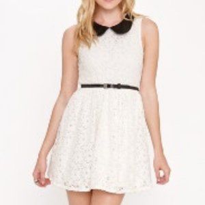 Kirra White Lace Dress With Pleather Peter-pan Collar